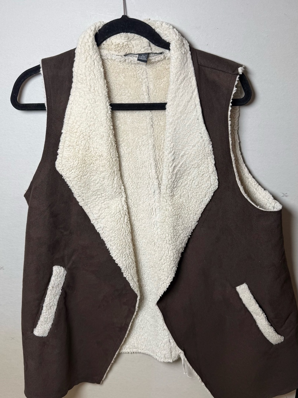 French Laundry Brown Faux-Suede Vest with Cream Sherpa